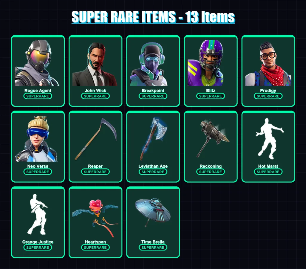 [PC/XBOX/PSN] | Rogue Agent | John Wick | Breakpoint | Blitz | Prodigy | 160 skin | 156 pickaxe | 125 emote | 123 glider | Lv2198