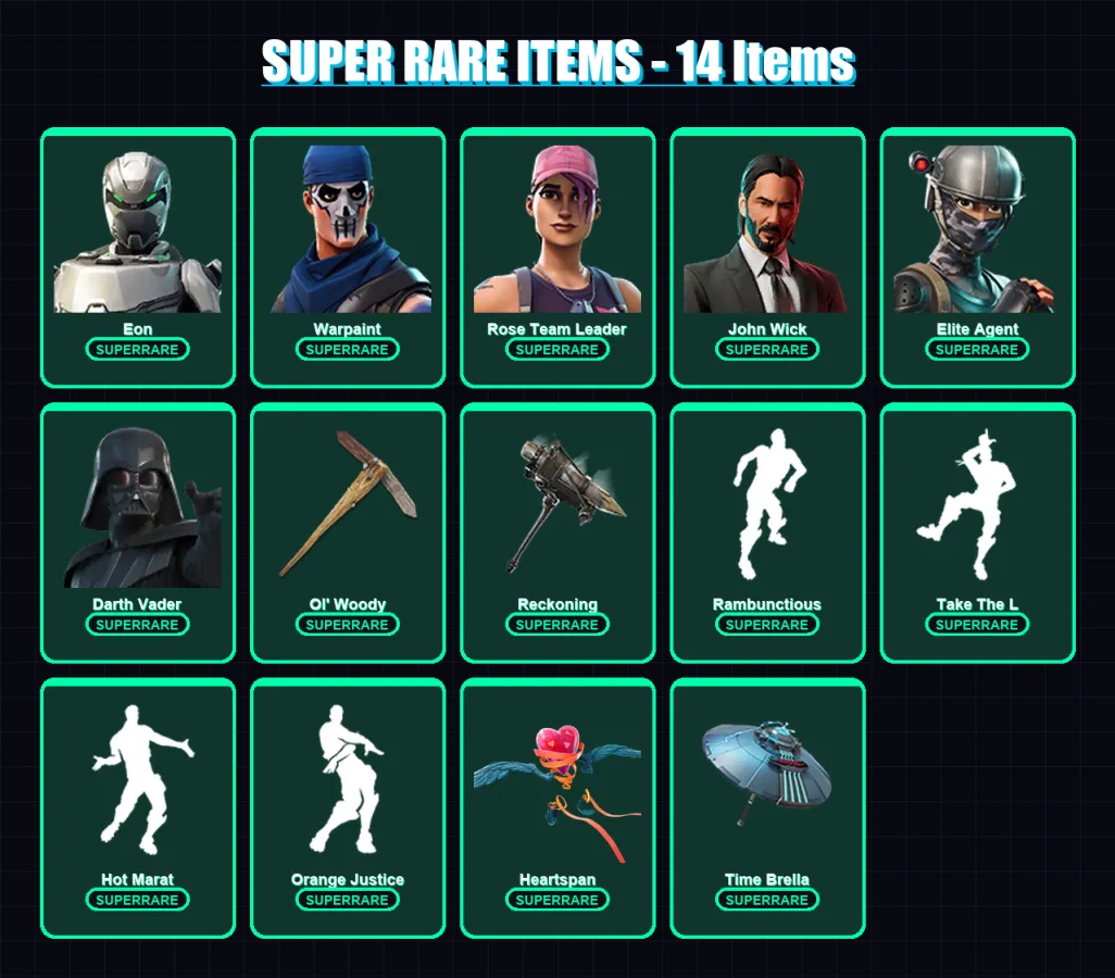 [PC/PSN] | Eon | Warpaint | Rose Team Leader | John Wick | Elite Agent | 297 skin | 280 pickaxe | 255 emote | 233 glider | Lv2756