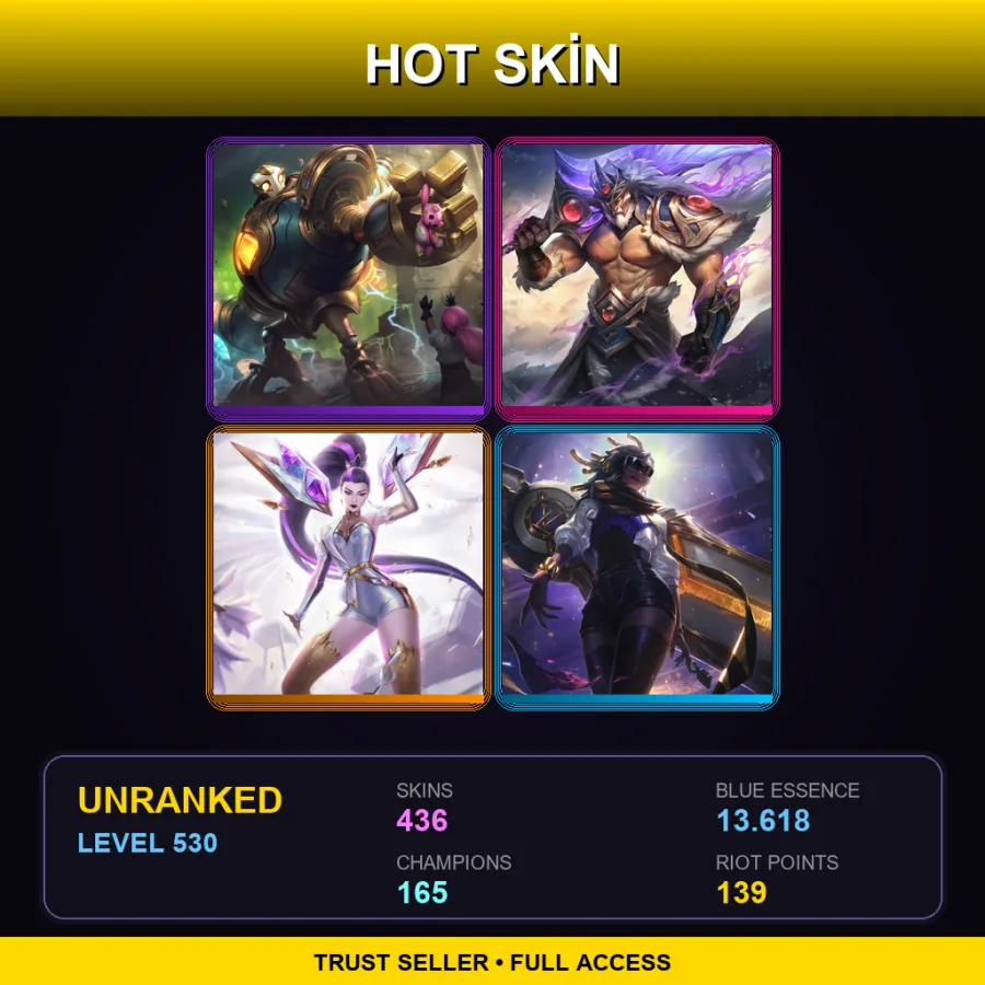 EUW | Lv530 | Unranked | 436 Skin | 165 Champ