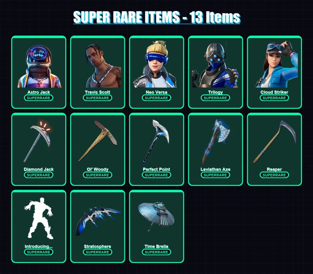 [PS4/PS5/XBOX/PC] | Astro Jack | Travis Scott | Neo Versa | Trilogy | Cloud Striker | 87 skin | 85 pickaxe | 106 emote | 64 glider | Lv974