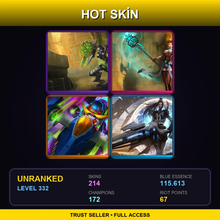 BR | Lv332 | Unranked | 214 Skin | 172 Champ — LoL account