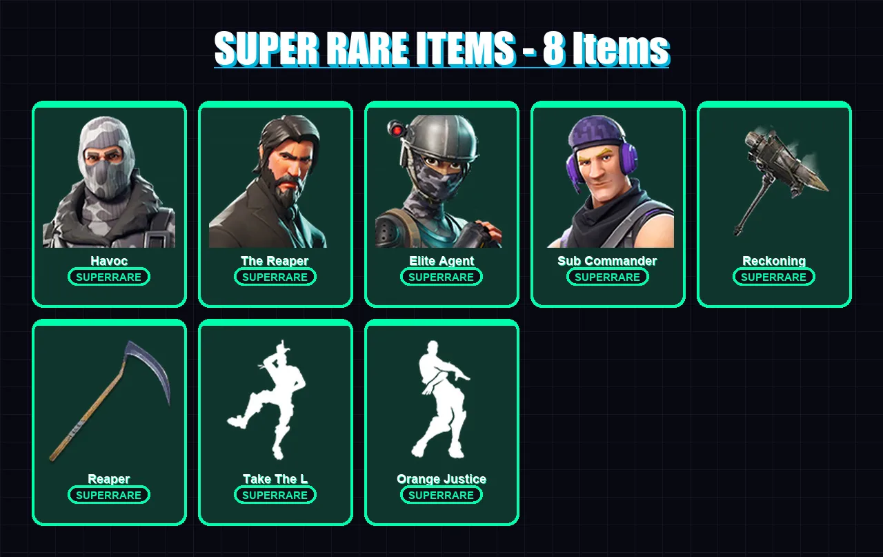 [PS4/PS5/XBOX/PC] | Havoc | The Reaper | Elite Agent | Sub Commander | Calamity | 34 skin | 23 pickaxe | 31 emote | 33 glider | Lv481