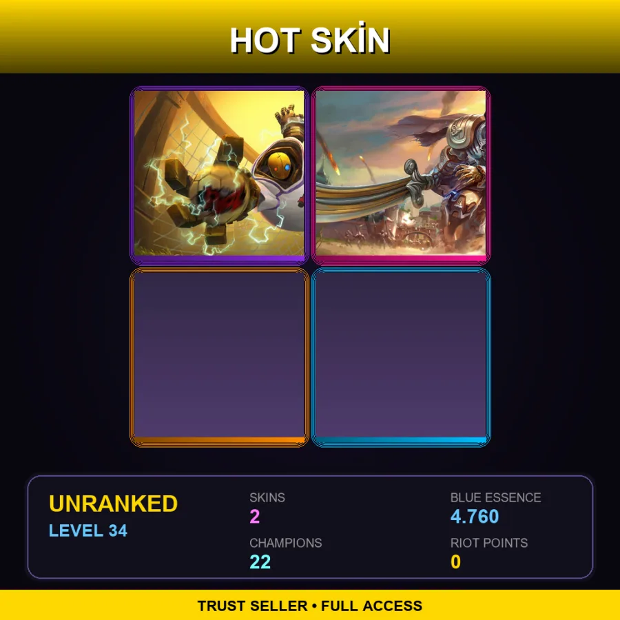 LAN | Lv34 | Unranked | 2 Skin | 22 Champ — LoL account
