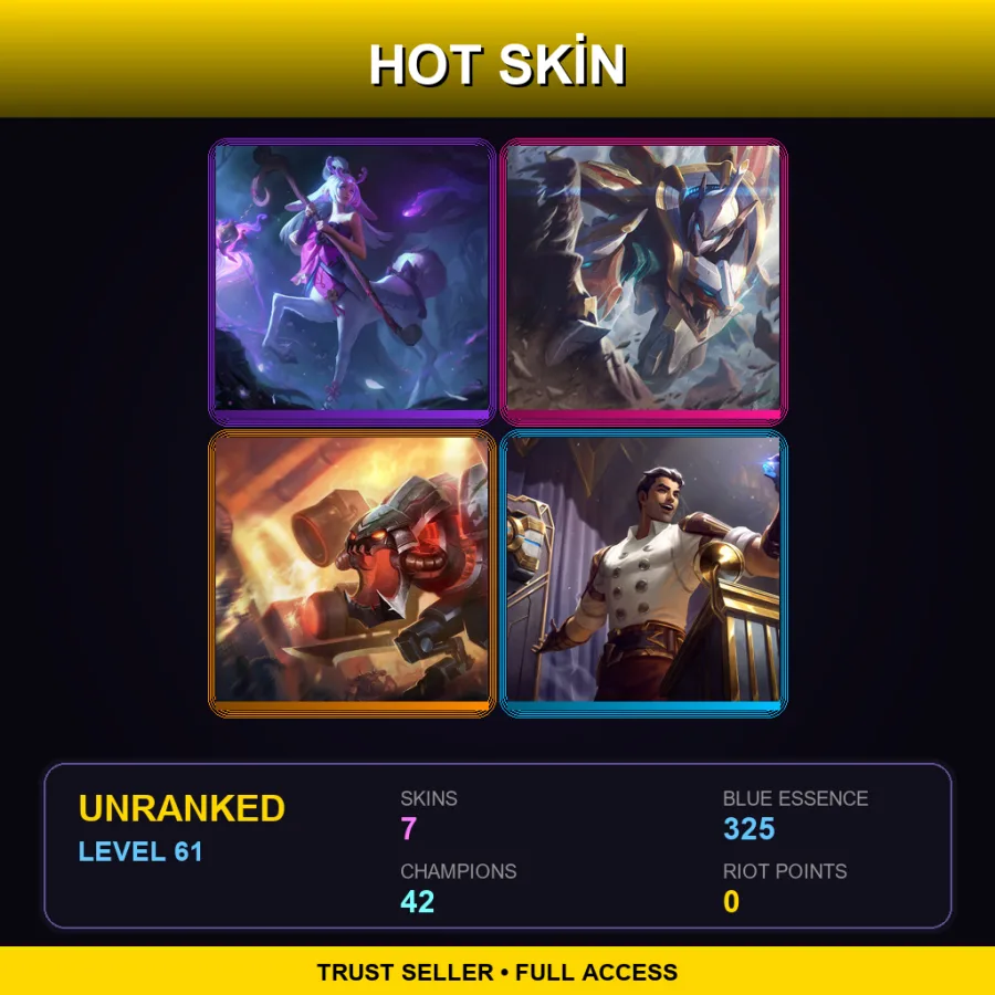 EUW | Lv61 | Unranked | 7 Skin | 42 Champ