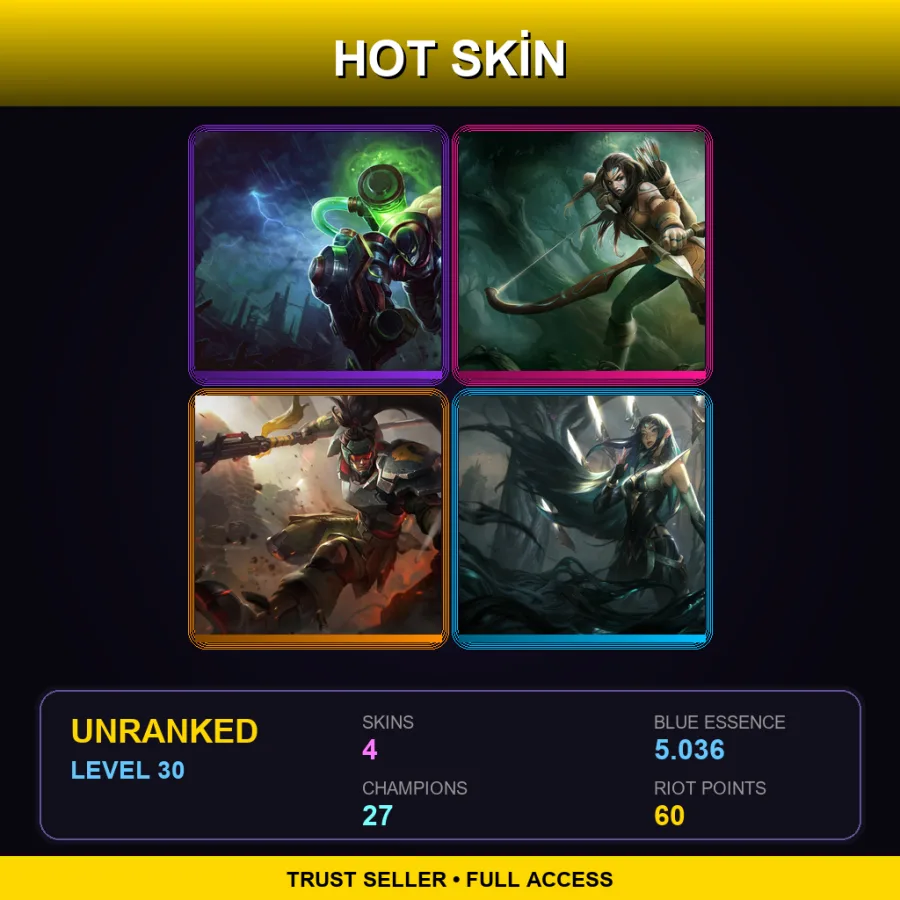 EUW | Lv30 | Unranked | 4 Skin | 27 Champ — LoL account