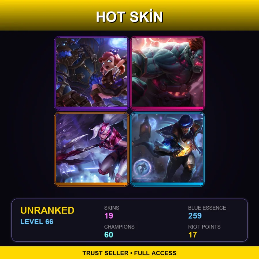 SG | Lv66 | Unranked | 19 Skin | 60 Champ — LoL account