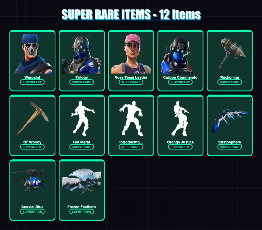 [PC/XBOX] | Warpaint | Trilogy | Rose Team Leader | Carbon Commando | Lynx | 83 skin | 78 pickaxe | 82 emote | 82 glider | Lv1396