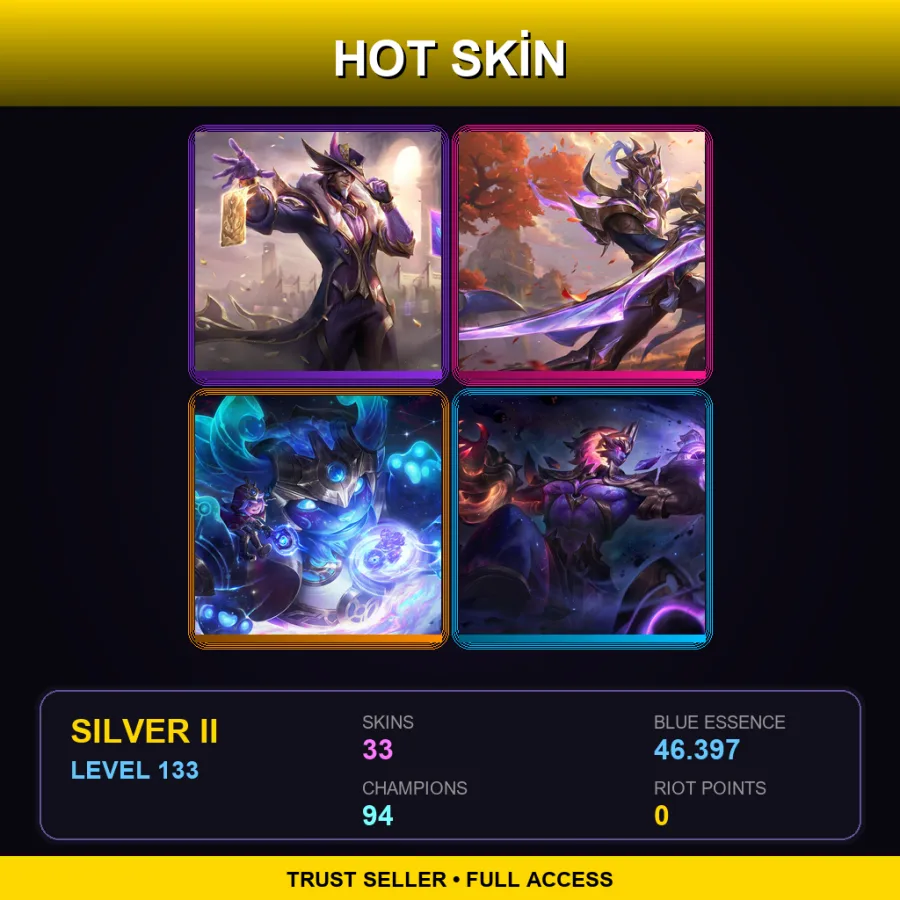 TR | Lv133 | Silver II | 33 Skin | 94 Champ — LoL account