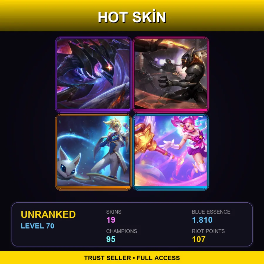 EUW | Lv70 | Unranked | 19 Skin | 95 Champ — LoL account