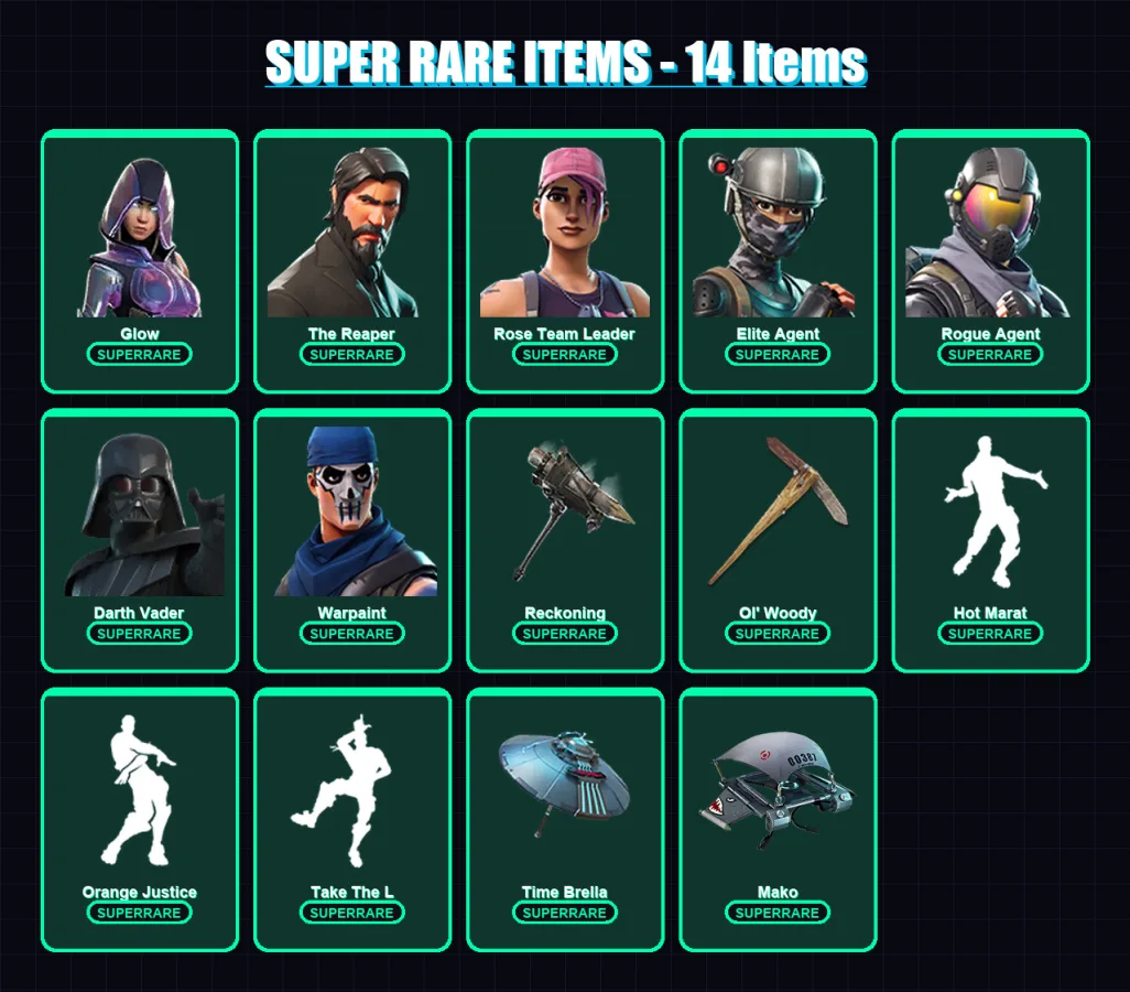[PC] | Glow | The Reaper | Rose Team Leader | Elite Agent | Rogue Agent | 148 skin | 157 pickaxe | 139 emote | 135 glider | Lv1703