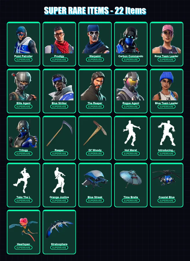 [PC/XBOX/PSN] | Point Patroller | Prodigy | Warpaint | Carbon Commando | Rose Team Leader | 118 skin | 127 pickaxe | 120 emote | 120 glider | Lv1737