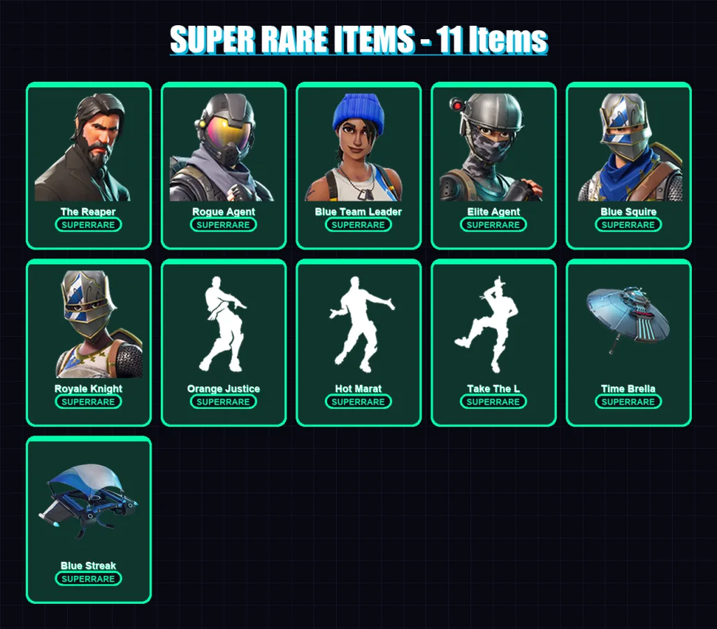 [PS4/PS5/XBOX/PC] | The Reaper | Rogue Agent | Blue Team Leader | Elite Agent | Blue Squire | 42 skin | 45 pickaxe | 69 emote | 62 glider | Lv1064