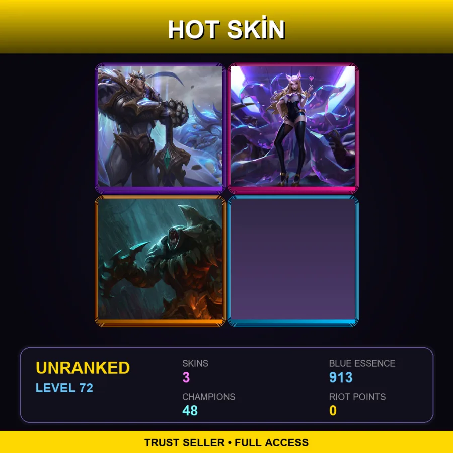 TR | Lv72 | Unranked | 3 Skin | 48 Champ — LoL account
