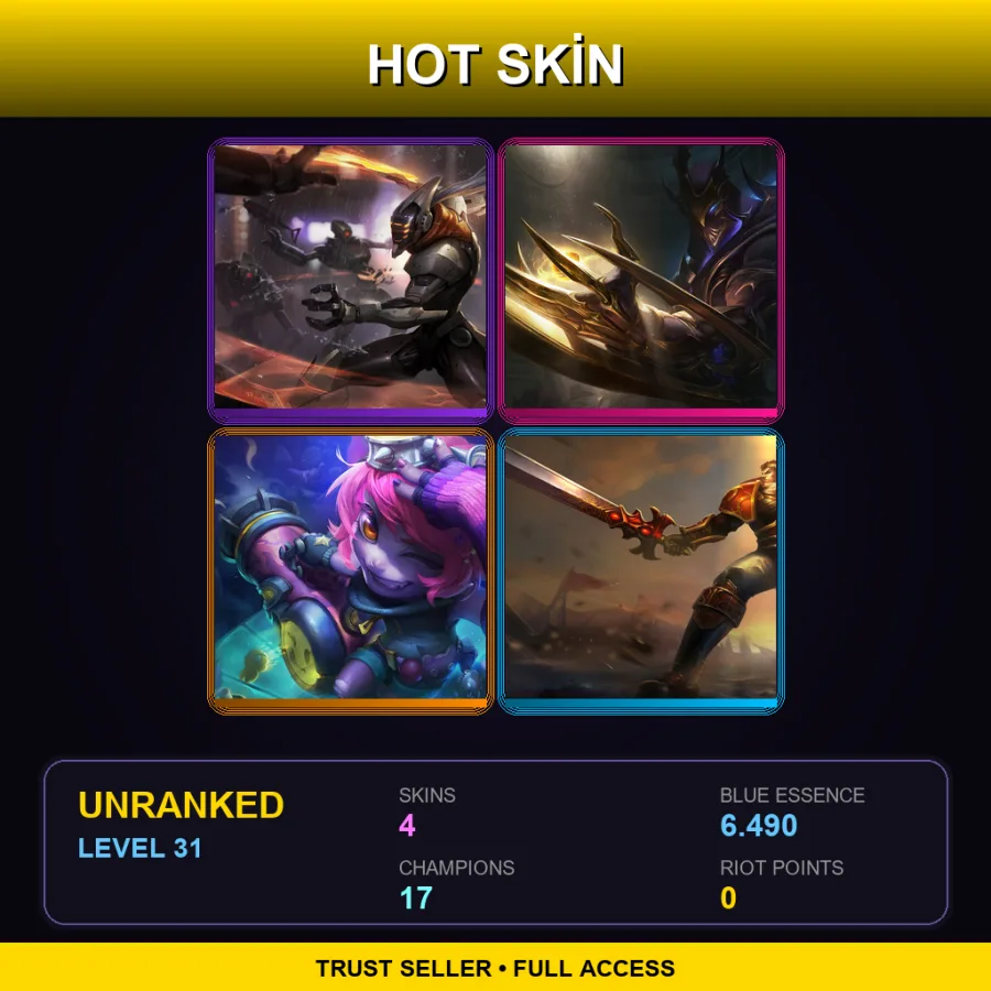SG | PROJECT: Yi | Galaxy Slayer Zed | Riot Girl Tristana | Sanguine Garen | 4 Skin | 17 Champ | Lv31