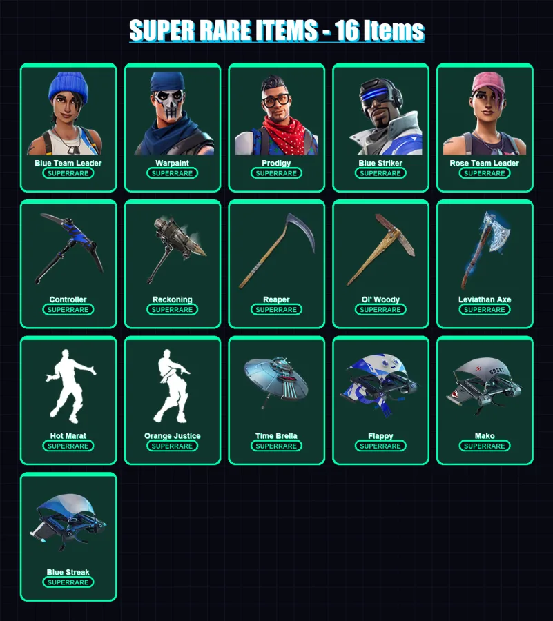 [PC/XBOX/PSN] | Blue Team Leader | Warpaint | Prodigy | Blue Striker | Rose Team Leader | 162 skin | 143 pickaxe | 138 emote | 112 glider | Lv1742 — Fortnite account