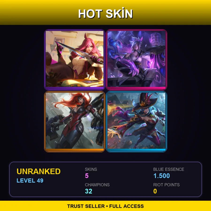 EUW | Lv49 | Unranked | 5 Skin | 32 Champ — LoL account