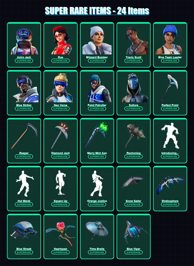 [PS4/PS5/PC] | Astro Jack | Rue | Blizzard Bomber | Travis Scott | Blue Team Leader | 177 skin | 152 pickaxe | 152 emote | 126 glider | Lv2564