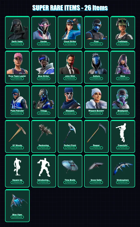 [PS4/PS5/XBOX/PC] | Darth Vader | Xander | Cloud Striker | Fixer | Trailblazer | 216 skin | 215 pickaxe | 208 emote | 183 glider | Lv2434