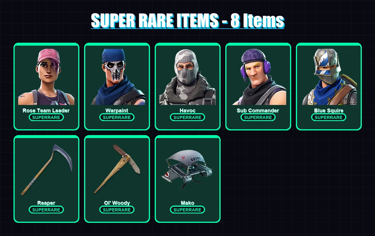 [PS4/PS5/PC] | Rose Team Leader | OG Skull Trooper | Warpaint | Havoc | Sub Commander | 11 skin | 36 pickaxe | 21 emote | 22 glider | Lv296