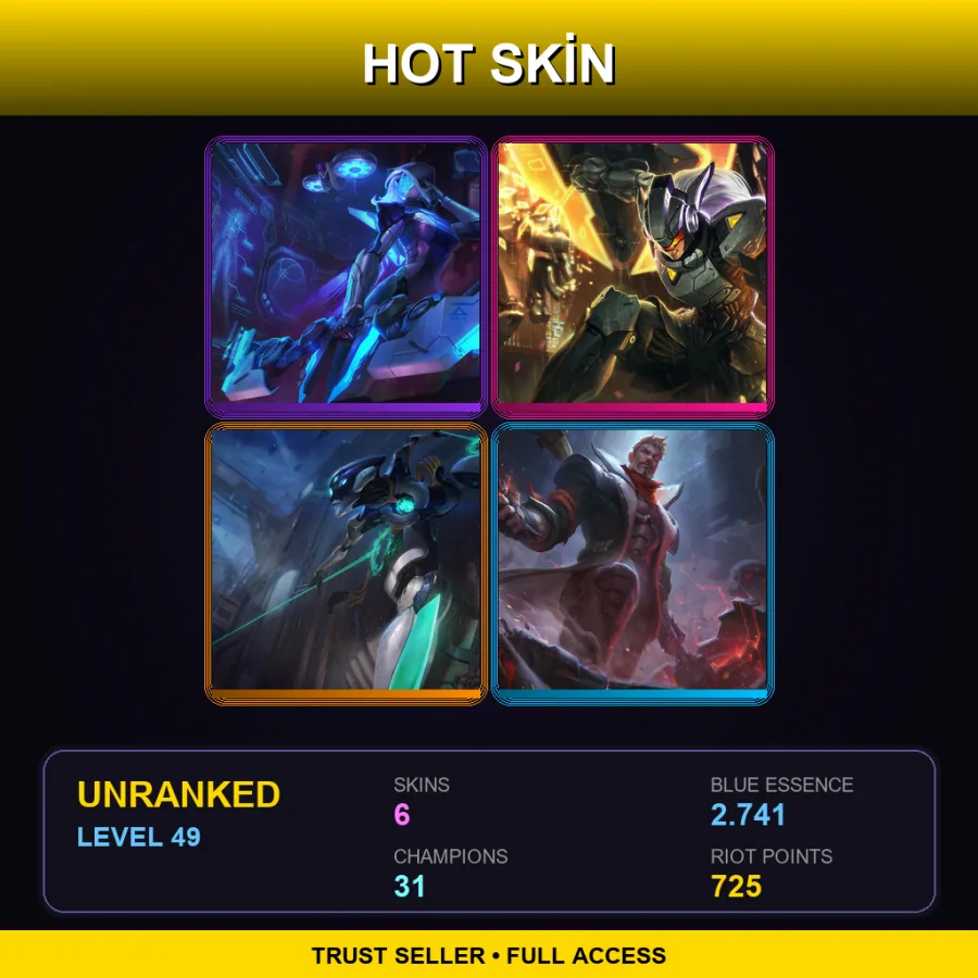 EUW | Lv49 | Unranked | 6 Skin | 31 Champ — LoL account