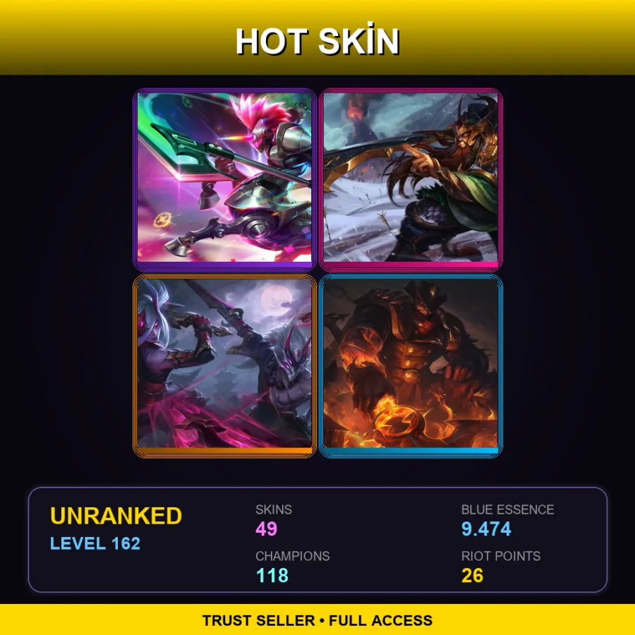 BR | Lv162 | Unranked | 49 Skin | 118 Champ — LoL account