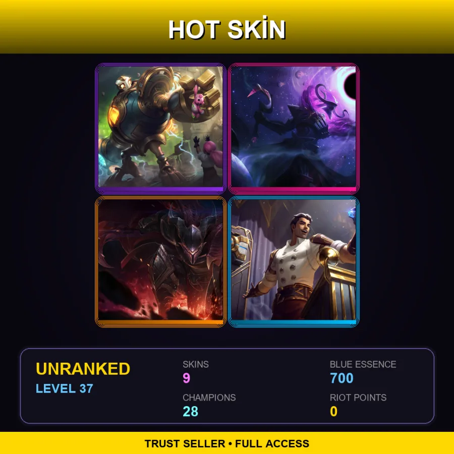 EUW | Lv37 | Unranked | 9 Skin | 28 Champ