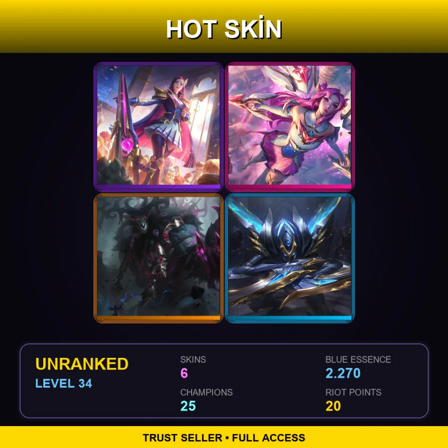 TR | Lv34 | Unranked | 6 Skin | 25 Champ — LoL account