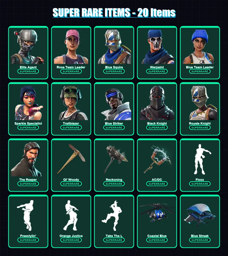 [PC/XBOX] | Elite Agent | Rose Team Leader | Blue Squire | Warpaint | Blue Team Leader | 60 skin | 53 pickaxe | 61 emote | 54 glider | Lv767