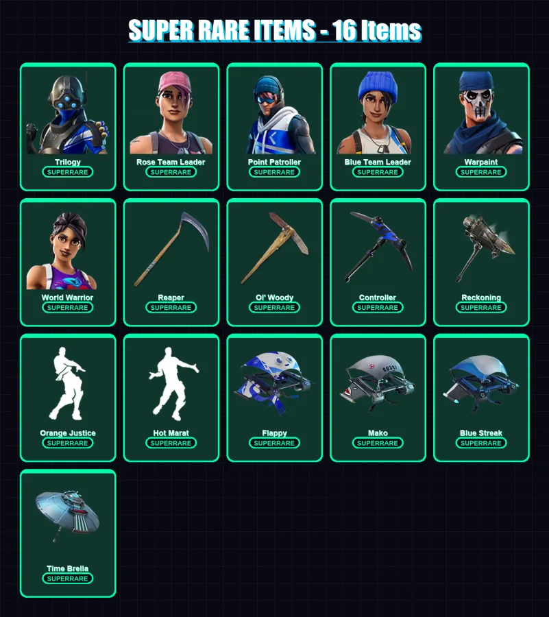 [PC/XBOX] | Trilogy | Rose Team Leader | Point Patroller | Blue Team Leader | Warpaint | 90 skin | 113 pickaxe | 115 emote | 117 glider | Lv2244