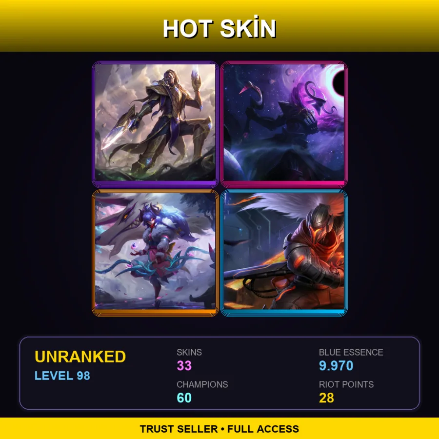 VN | Lv98 | Unranked | 33 Skin | 60 Champ — LoL account