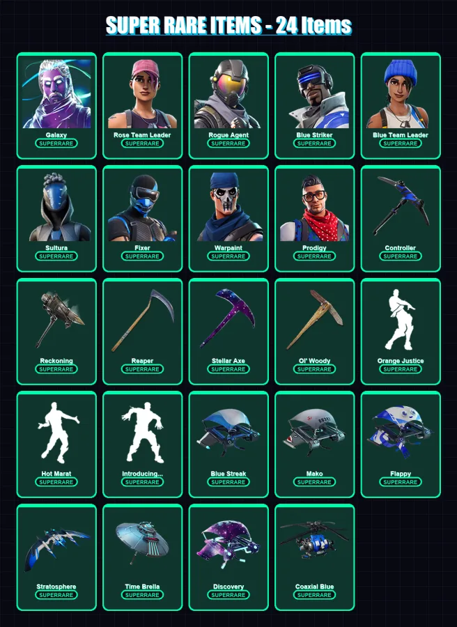 [PC/XBOX] | Galaxy | Rose Team Leader | Rogue Agent | Blue Striker | Blue Team Leader | 75 skin | 101 pickaxe | 103 emote | 97 glider | Lv1352