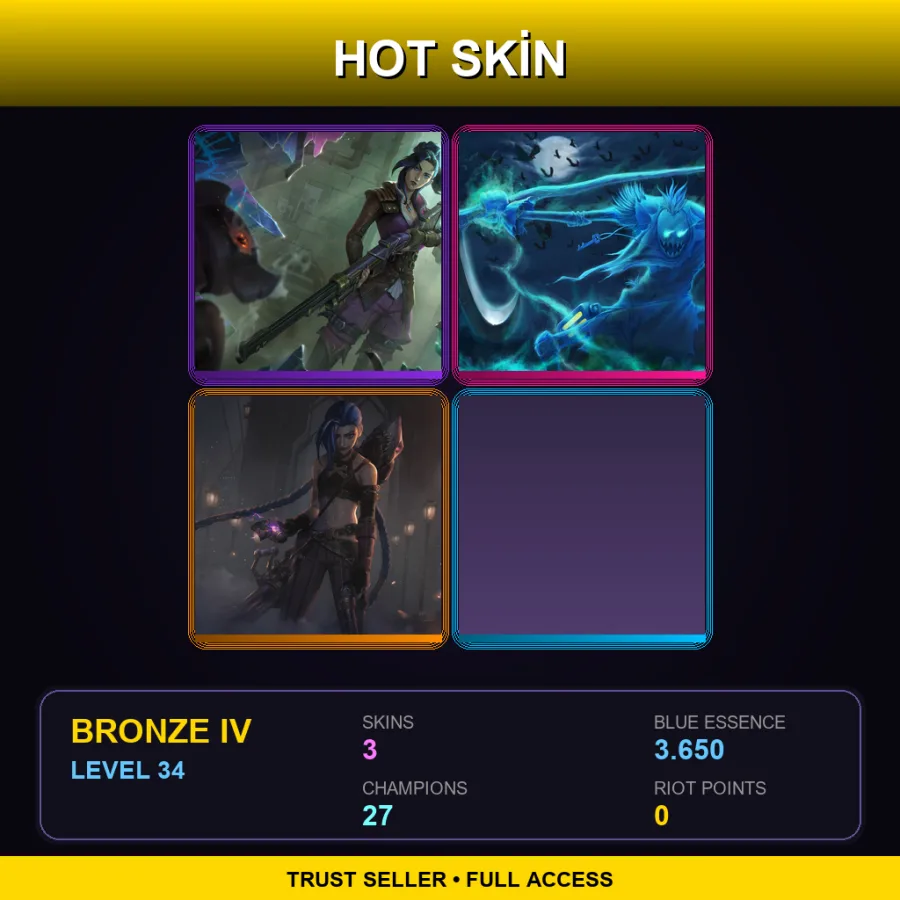 ME | Arcane Enforcer Caitlyn | Spectral Fiddlesticks | Arcane Enemy Jinx | 3 Skin | 27 Champ | Bronze IV | Lv34