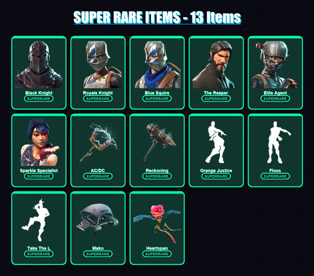 [PC/XBOX/PSN] | Black Knight | Royale Knight | Blue Squire | The Reaper | Elite Agent | 168 skin | 162 pickaxe | 132 emote | 131 glider | Lv2035