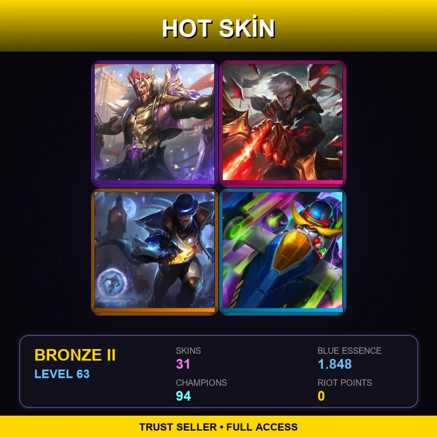 VN | Lv63 | Bronze II | 31 Skin | 94 Champ — LoL account