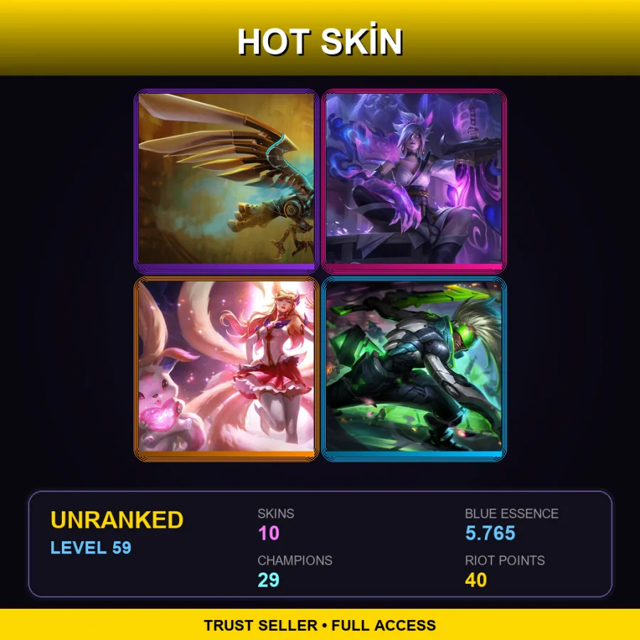 EUW | Lv59 | Unranked | 10 Skin | 29 Champ — LoL account