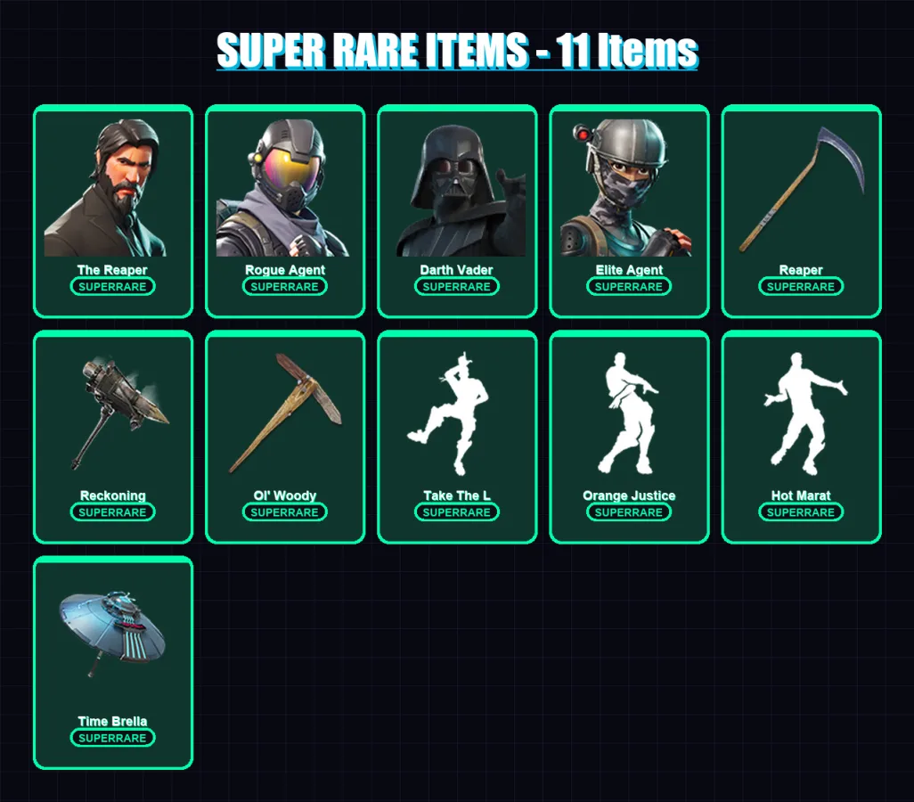 [PC/XBOX/PSN] | The Reaper | Rogue Agent | Darth Vader | Elite Agent | Drift | 107 skin | 105 pickaxe | 121 emote | 76 glider | Lv948