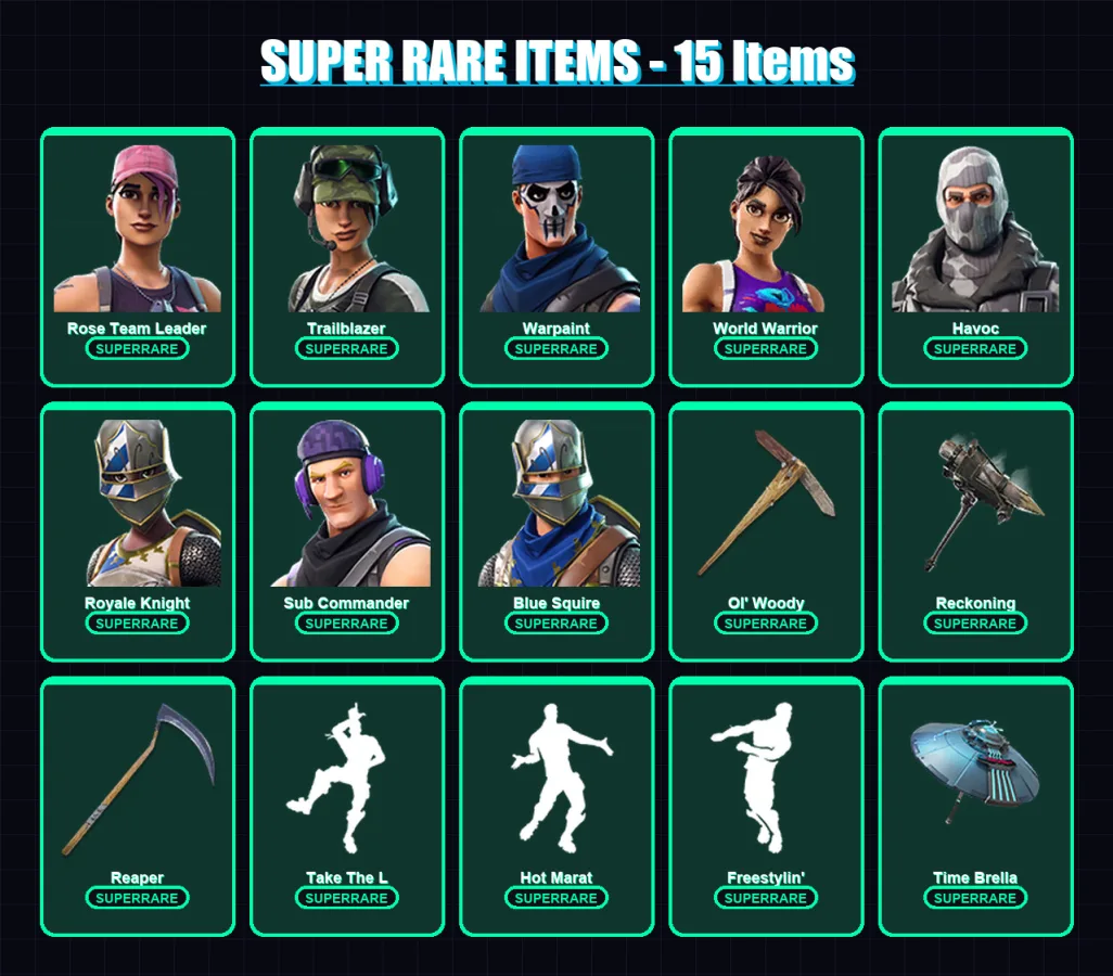[PC/XBOX/PSN] | Rose Team Leader | Trailblazer | Warpaint | World Warrior | Havoc | 157 skin | 153 pickaxe | 165 emote | 132 glider | Lv1696