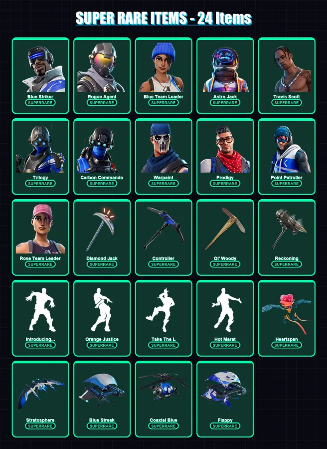 [PC/XBOX] | Blue Striker | Rogue Agent | Blue Team Leader | Astro Jack | Travis Scott | 152 skin | 150 pickaxe | 168 emote | 137 glider | Lv1497 — Fortnite account