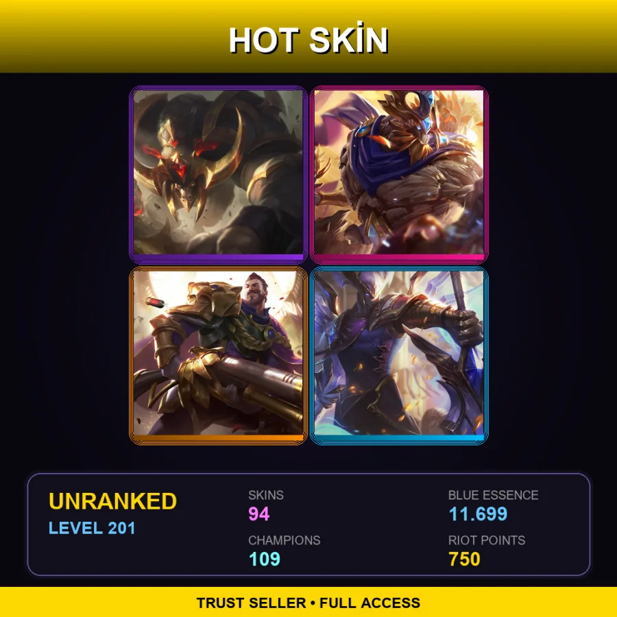 LAN | Lv201 | Unranked | 94 Skin | 109 Champ — LoL account
