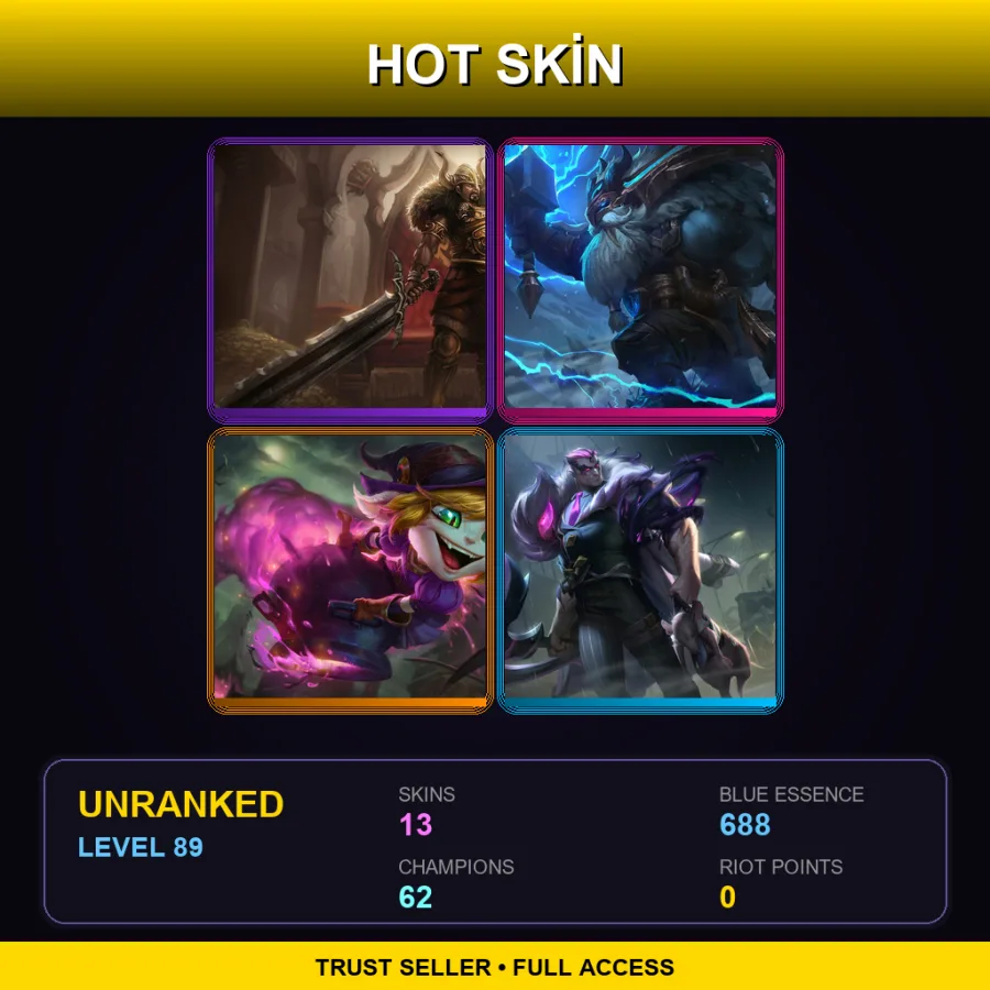 EUW | Lv89 | Unranked | 13 Skin | 62 Champ
