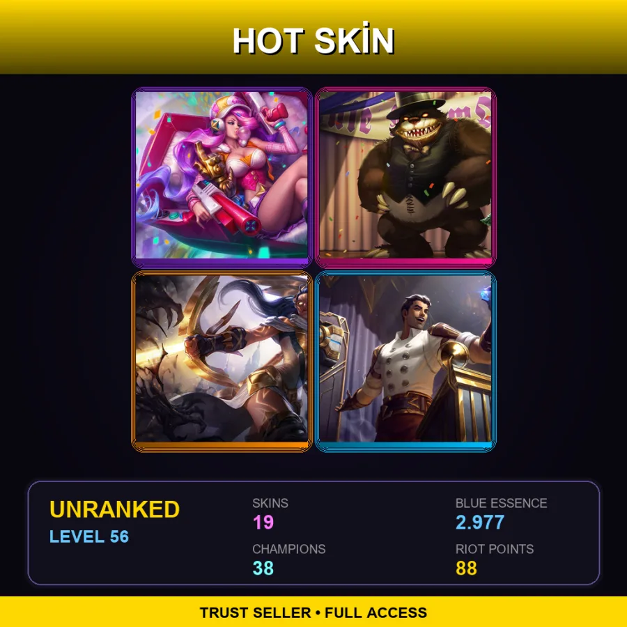 LAN | Lv56 | Unranked | 19 Skin | 38 Champ — LoL account