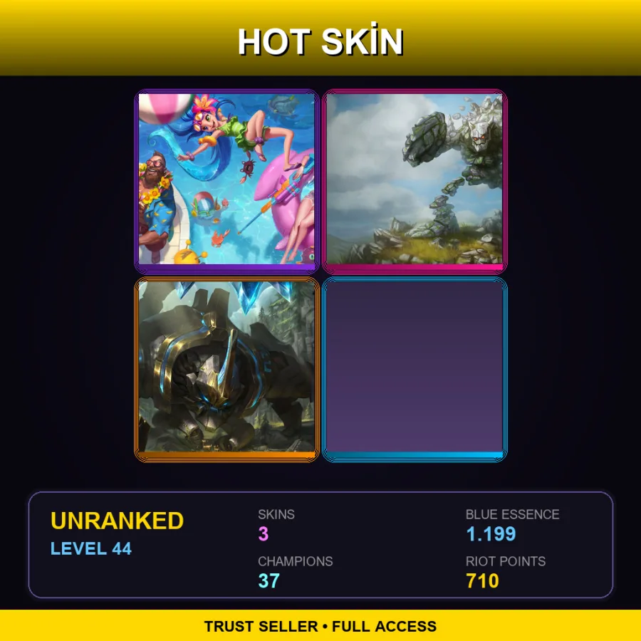 LAS | Lv44 | Unranked | 3 Skin | 37 Champ — LoL account