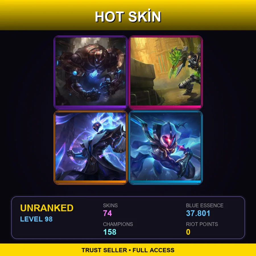 SG | Lv98 | Unranked | 74 Skin | 158 Champ — LoL account