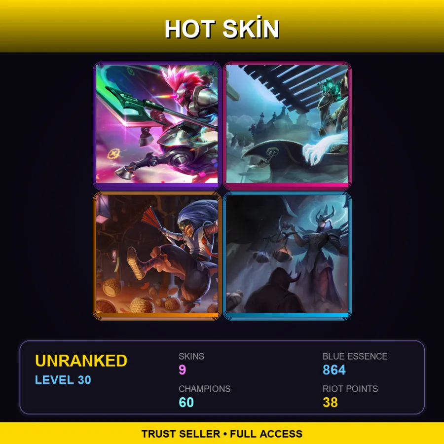 NA | Lv30 | Unranked | 9 Skin | 60 Champ — LoL account