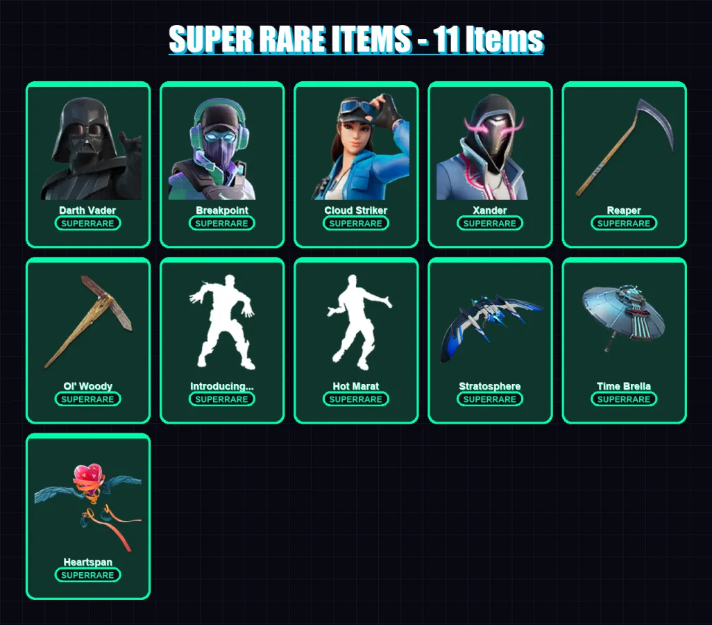 [PC/XBOX/PSN] | Darth Vader | Breakpoint | Cloud Striker | Xander | Sentinel | 50 skin | 68 pickaxe | 72 emote | 72 glider | Lv1258