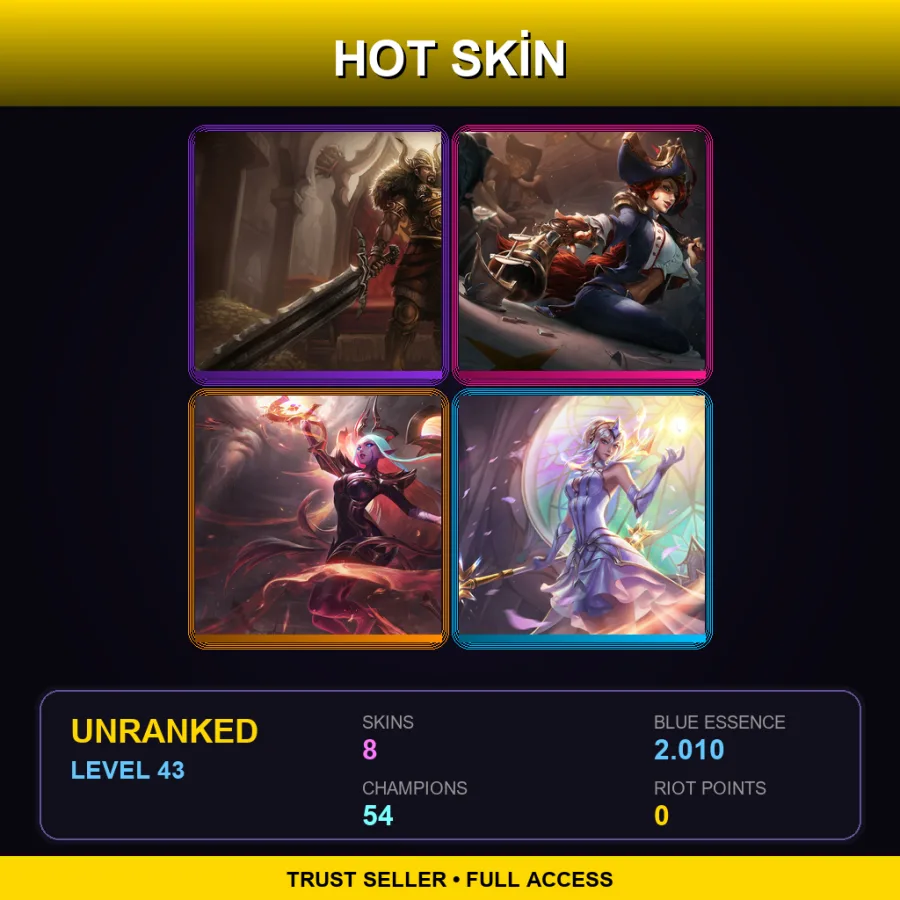 VN | Lv43 | Unranked | 8 Skin | 54 Champ — LoL account