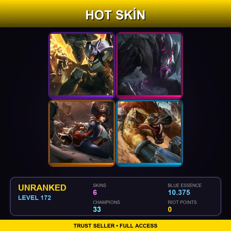 EUNE | Lv172 | Unranked | 6 Skin | 33 Champ — LoL account