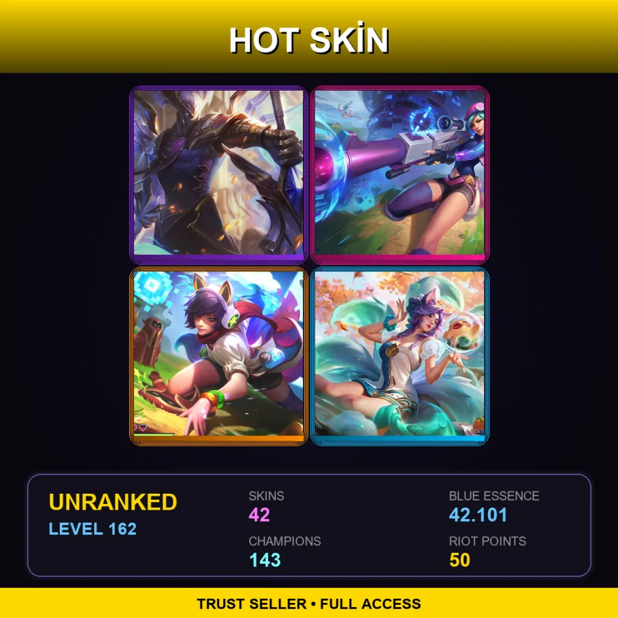 EUNE | Lv162 | Unranked | 42 Skin | 143 Champ — LoL account