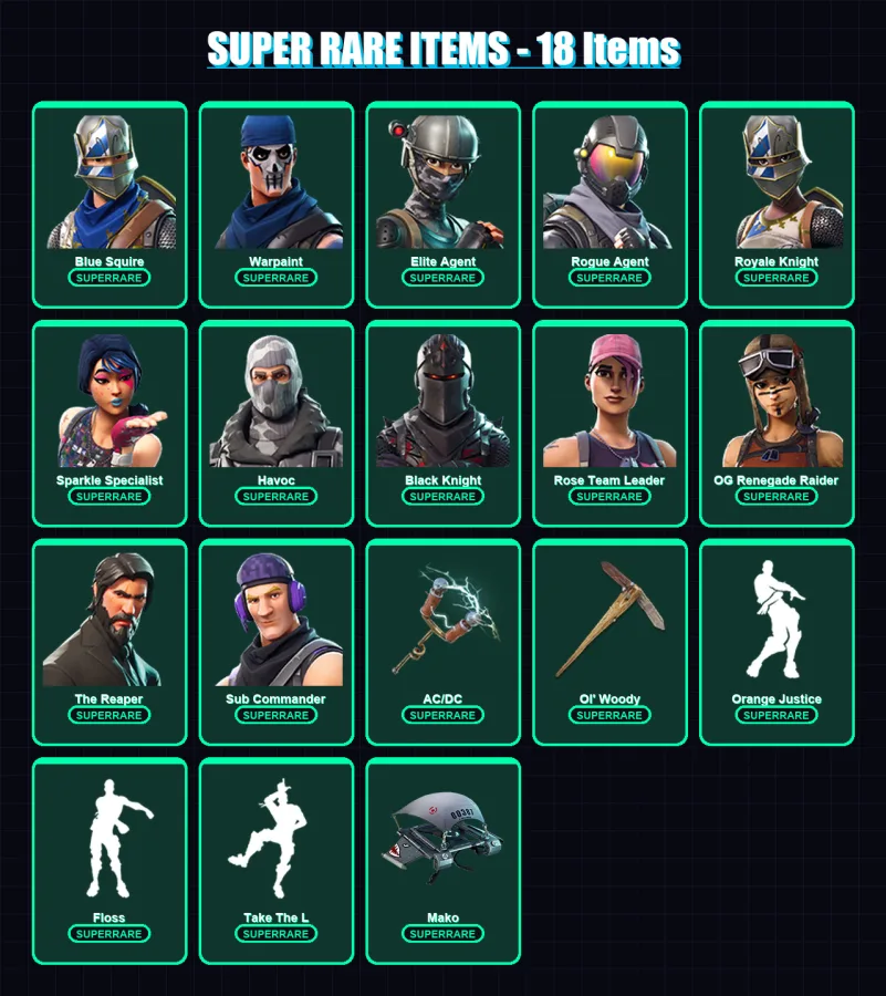 [PC/XBOX] | Blue Squire | Warpaint | Elite Agent | Rogue Agent | Royale Knight | 62 skin | 78 pickaxe | 86 emote | 61 glider | Lv612