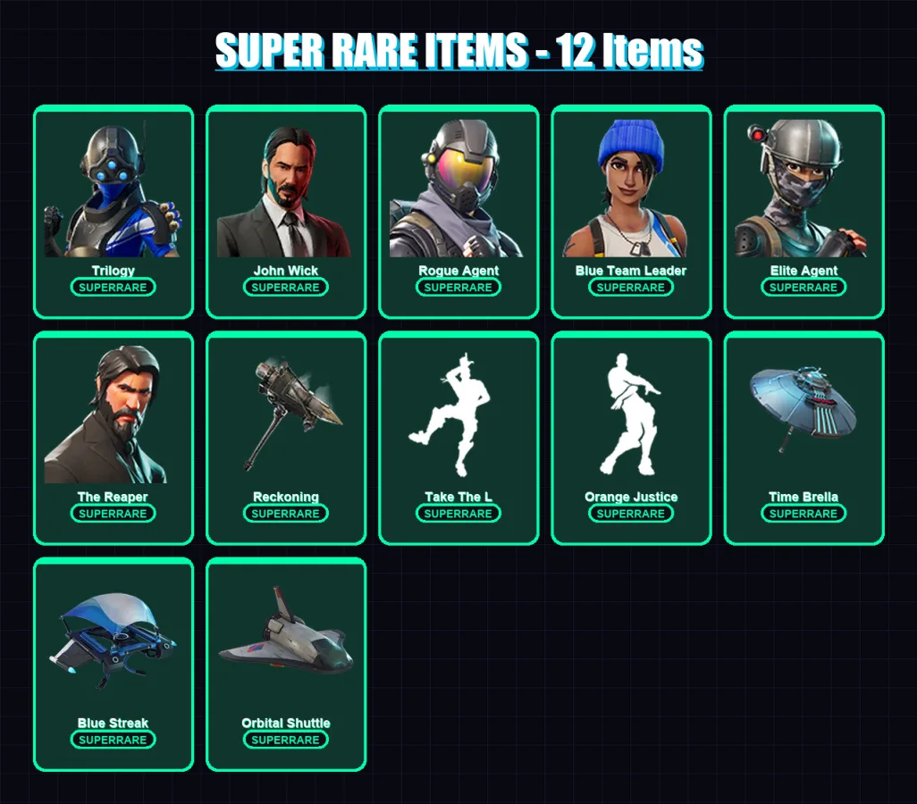 [PC/XBOX/PSN] | Trilogy | John Wick | Rogue Agent | Blue Team Leader | Elite Agent | 172 skin | 145 pickaxe | 131 emote | 147 glider | Lv1962
